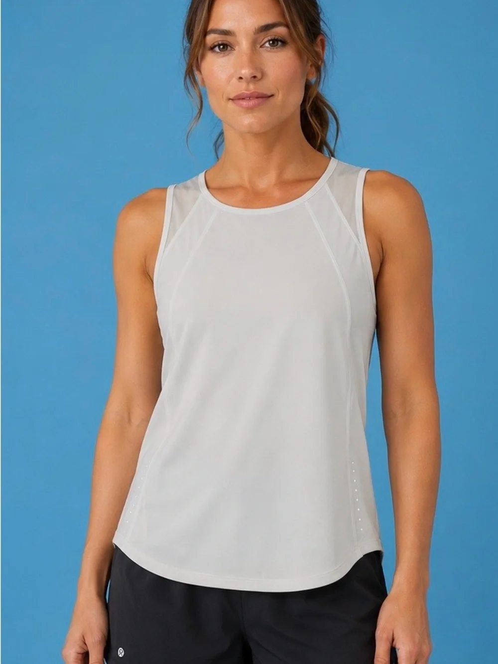 Lululemon White Mesh Yoke Run Tank Top - Picture 1 of 5